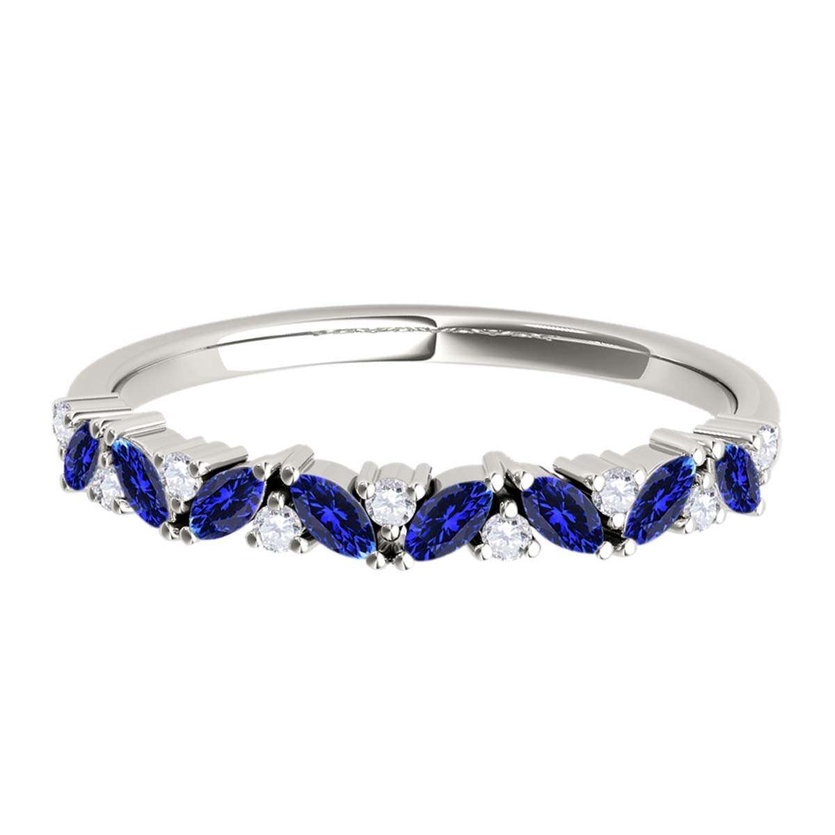 0.5 Carat Prong Set Natural Diamond & Marquise Shape Tanzanite Gemstone Wedding Band In 10K Rose White & Yellow Solid Gold Mauli Jewels