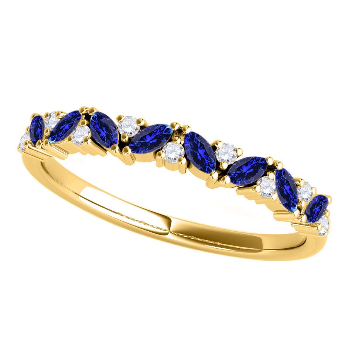 0.5 Carat Prong Set Natural Diamond & Marquise Shape Tanzanite Gemstone Wedding Band In 10K Rose White & Yellow Solid Gold Mauli Jewels