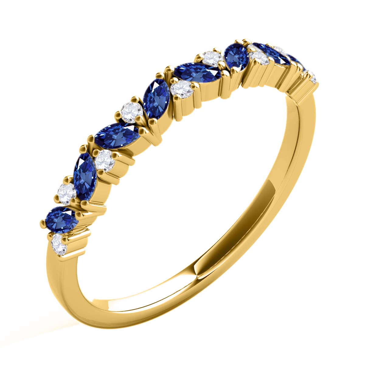 0.5 Carat Prong Set Natural Diamond & Marquise Shape Tanzanite Gemstone Wedding Band In 10K Rose White & Yellow Solid Gold Mauli Jewels