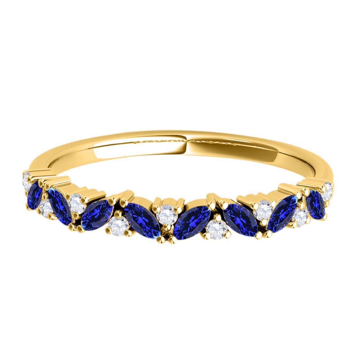 0.5 Carat Prong Set Natural Diamond & Marquise Shape Tanzanite Gemstone Wedding Band In 10K Rose White & Yellow Solid Gold Mauli Jewels