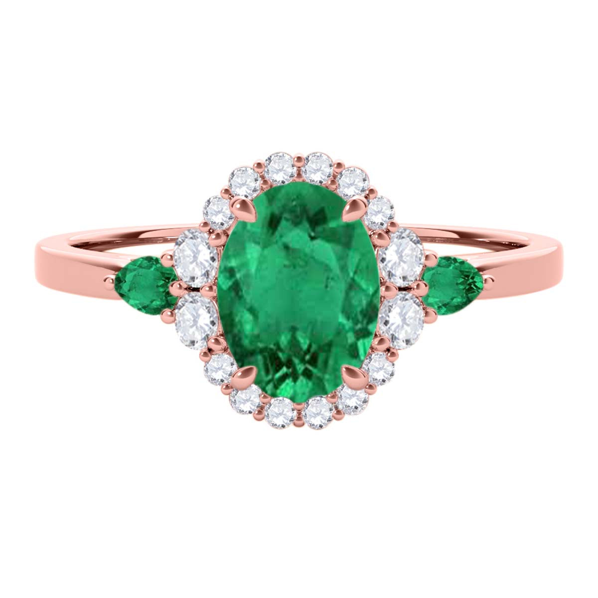 1.1 Carat Diamond & Emerald Ring - Prong Set Oval/Pear Shape in 10K Rose, White, or Yellow Gold Mauli Jewels