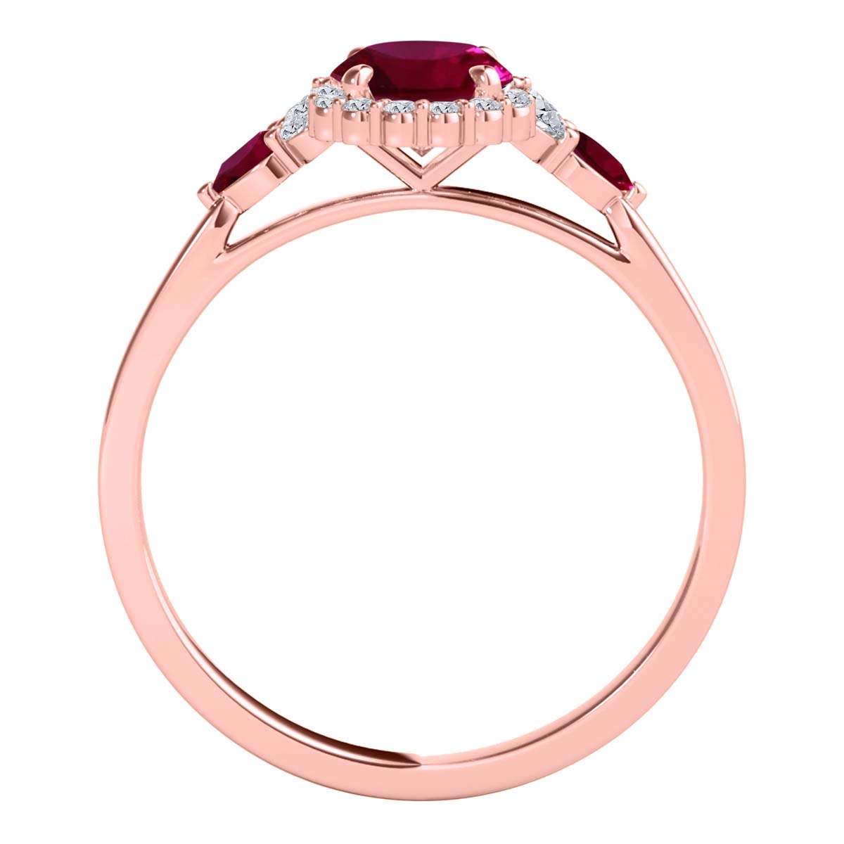 1.10 Carat Prong Set Natural Diamond & Oval Pear-Shaped Ruby Gemstone Ring in 10K Rose, White & Yellow Gold Mauli Jewels