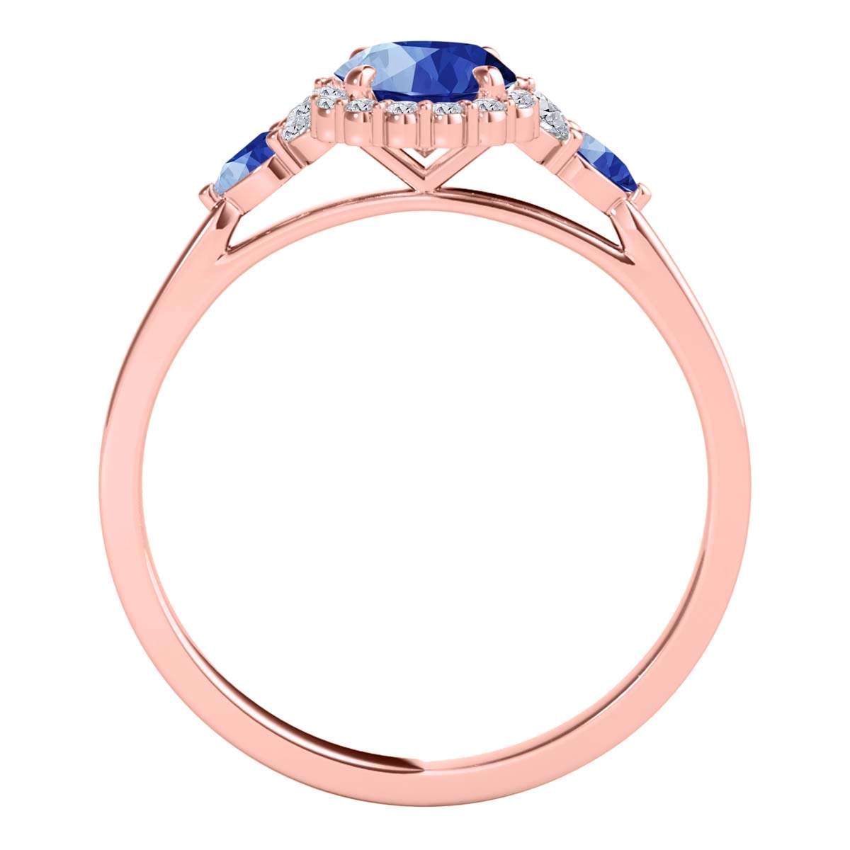1.10 Carat Prong Set Natural Diamond & Oval Pear-Shaped Sapphire Gemstone Ring in 10K Rose, White & Yellow Gold Mauli Jewels