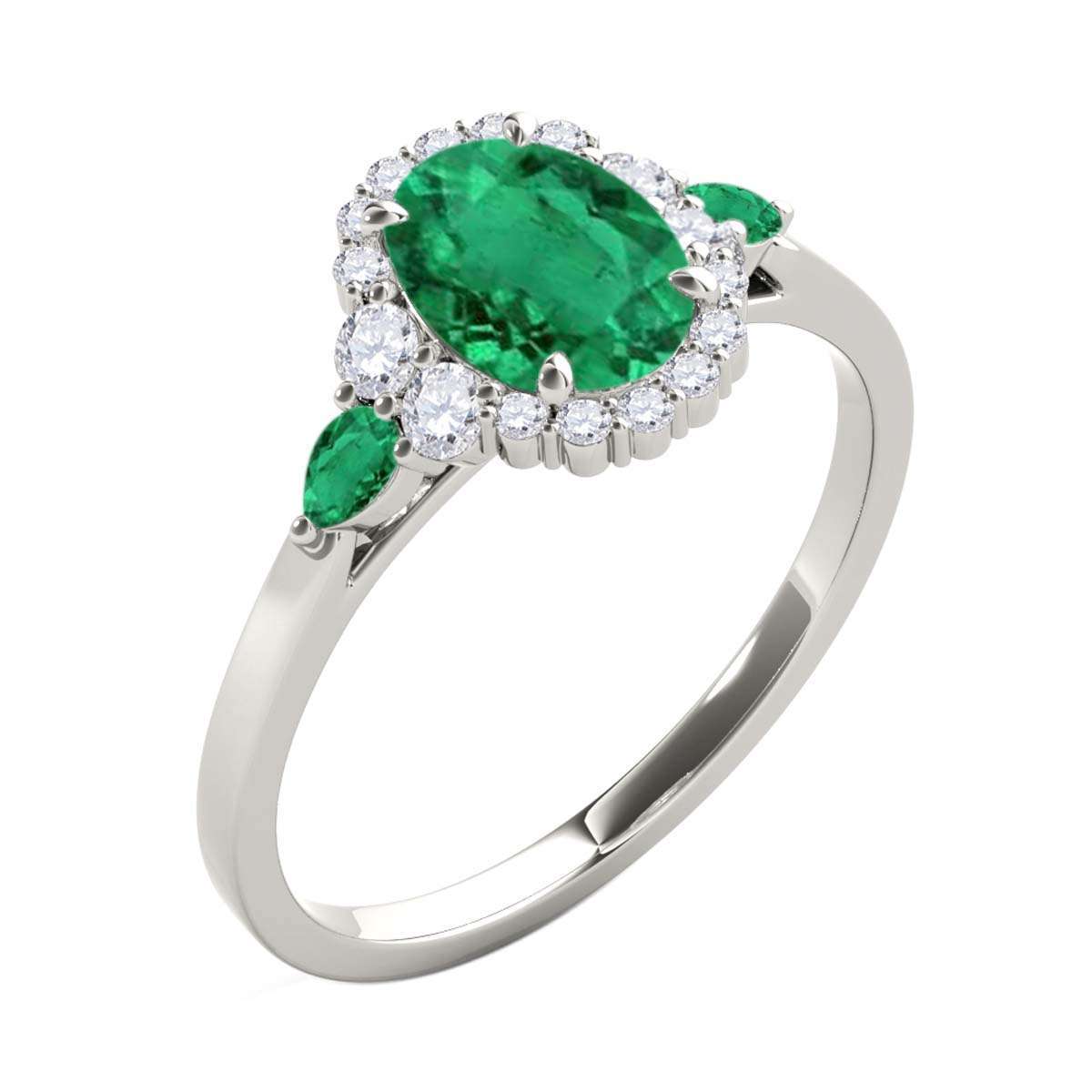 1.1 Carat Diamond & Emerald Ring - Prong Set Oval/Pear Shape in 10K Rose, White, or Yellow Gold Mauli Jewels