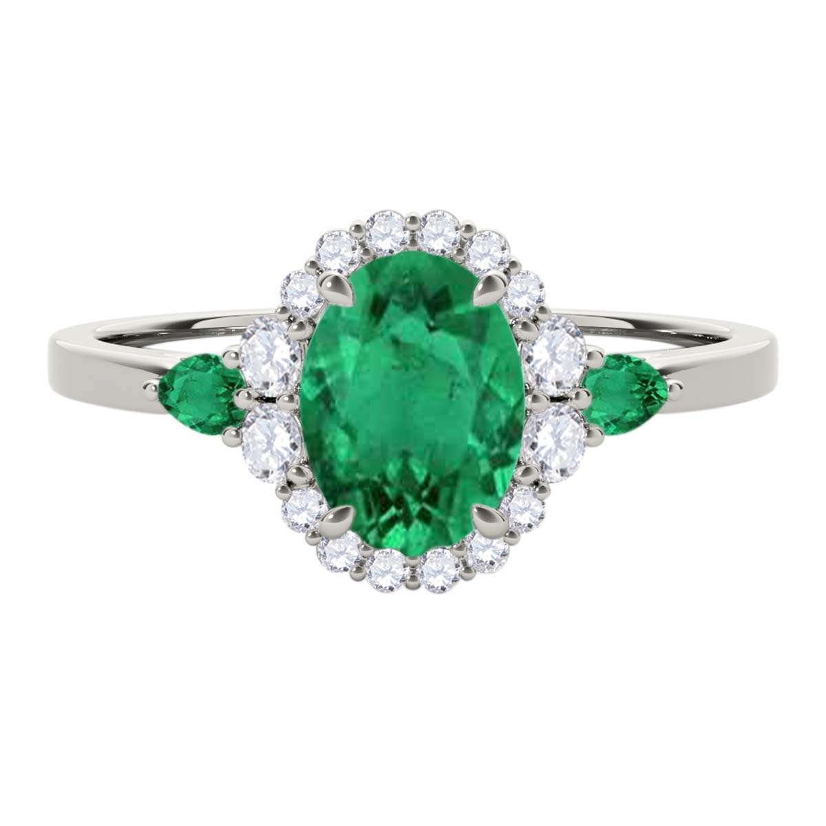 1.1 Carat Diamond & Emerald Ring - Prong Set Oval/Pear Shape in 10K Rose, White, or Yellow Gold Mauli Jewels