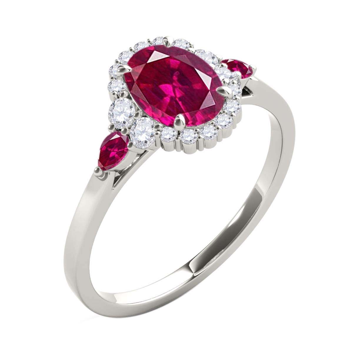 1.10 Carat Prong Set Natural Diamond & Oval Pear-Shaped Ruby Gemstone Ring in 10K Rose, White & Yellow Gold Mauli Jewels
