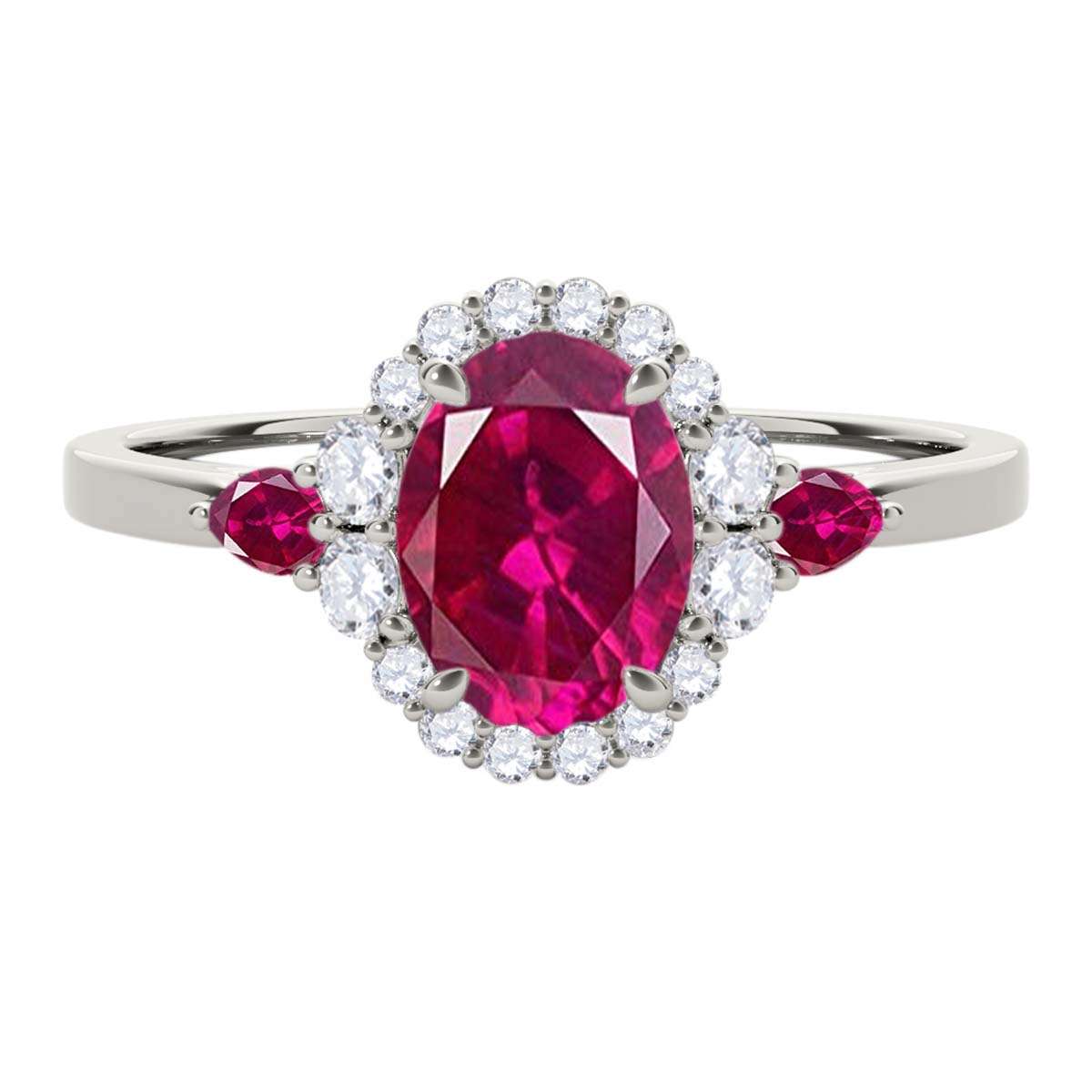 1.10 Carat Prong Set Natural Diamond & Oval Pear-Shaped Ruby Gemstone Ring in 10K Rose, White & Yellow Gold Mauli Jewels