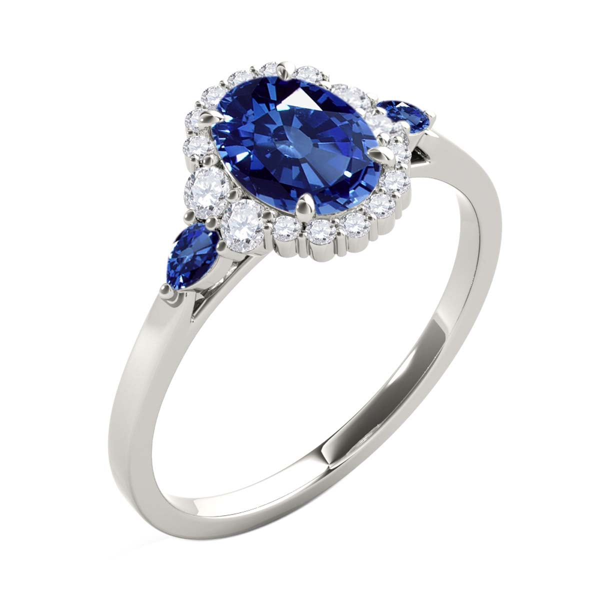 1.10 Carat Prong Set Natural Diamond & Oval Pear-Shaped Sapphire Gemstone Ring in 10K Rose, White & Yellow Gold Mauli Jewels