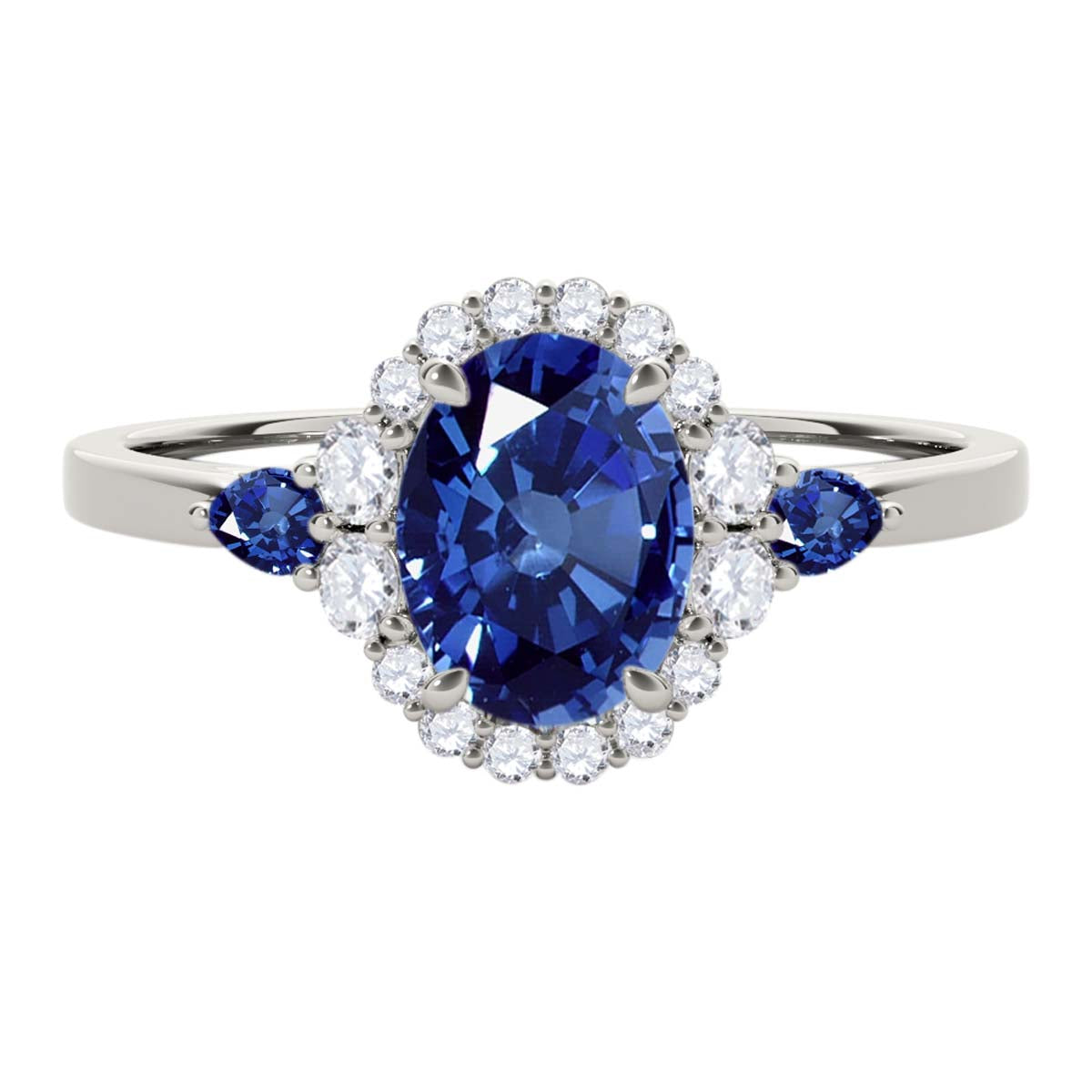 1.10 Carat Prong Set Natural Diamond & Oval Pear-Shaped Sapphire Gemstone Ring in 10K Rose, White & Yellow Gold Mauli Jewels