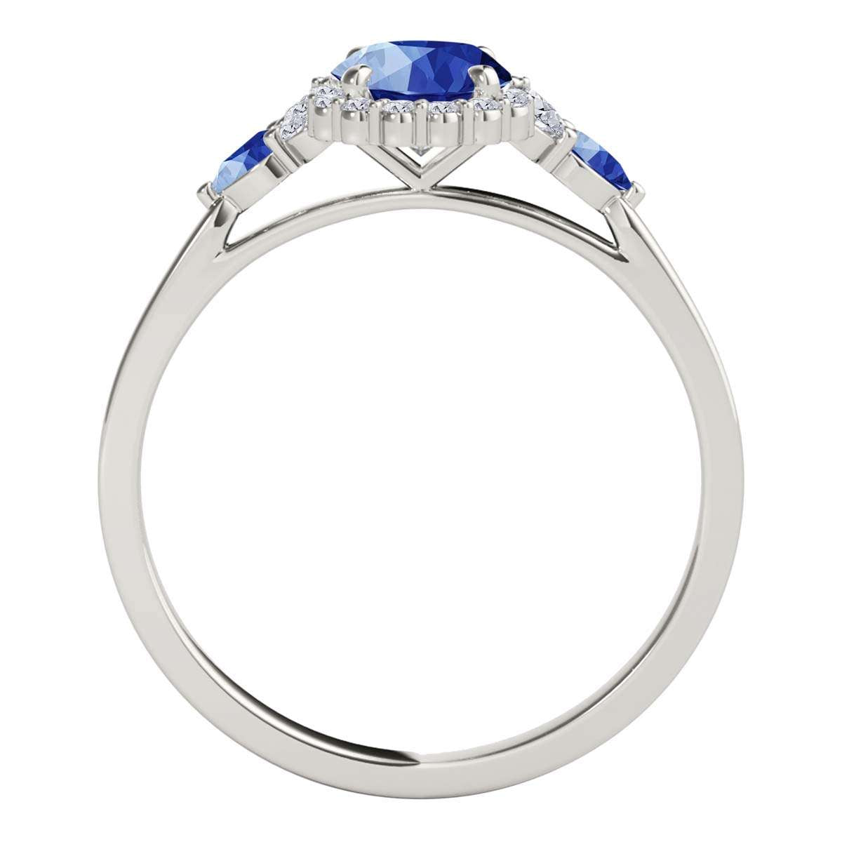 1.10 Carat Prong Set Natural Diamond & Oval Pear-Shaped Sapphire Gemstone Ring in 10K Rose, White & Yellow Gold Mauli Jewels