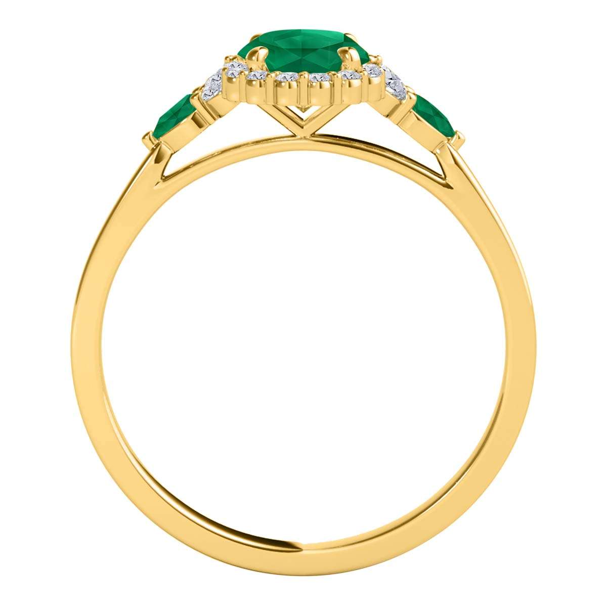 1.1 Carat Diamond & Emerald Ring - Prong Set Oval/Pear Shape in 10K Rose, White, or Yellow Gold Mauli Jewels