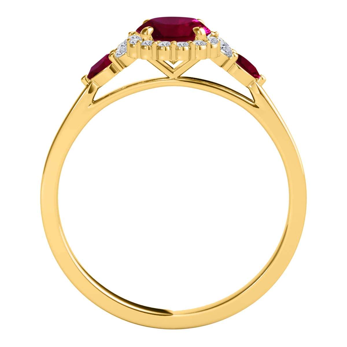 1.10 Carat Prong Set Natural Diamond & Oval Pear-Shaped Ruby Gemstone Ring in 10K Rose, White & Yellow Gold Mauli Jewels