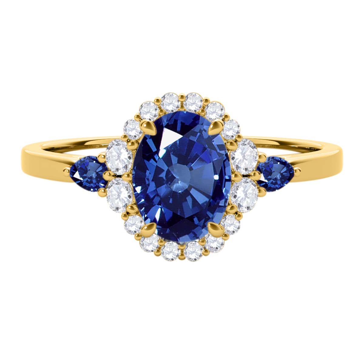 1.10 Carat Prong Set Natural Diamond & Oval Pear-Shaped Sapphire Gemstone Ring in 10K Rose, White & Yellow Gold Mauli Jewels