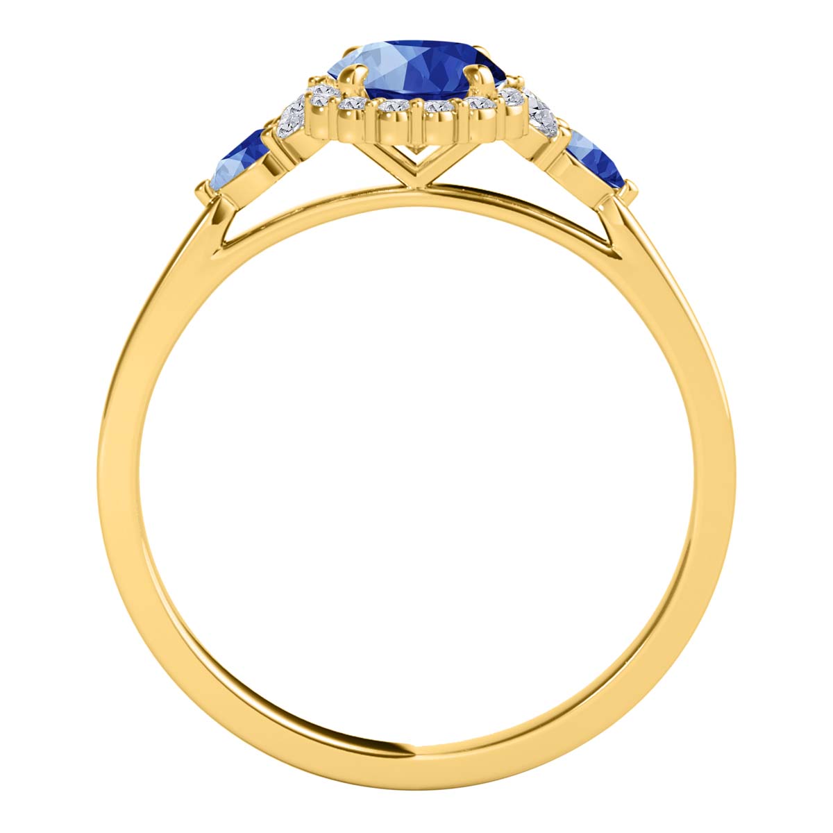 1.10 Carat Prong Set Natural Diamond & Oval Pear-Shaped Sapphire Gemstone Ring in 10K Rose, White & Yellow Gold Mauli Jewels