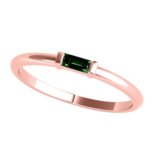 Mauli Jewels 0.15 Carat Baguette-Cut Emerald Gemstone Prong-Set Ring in 10K Rose, White, and Yellow Gold Mauli Jewels