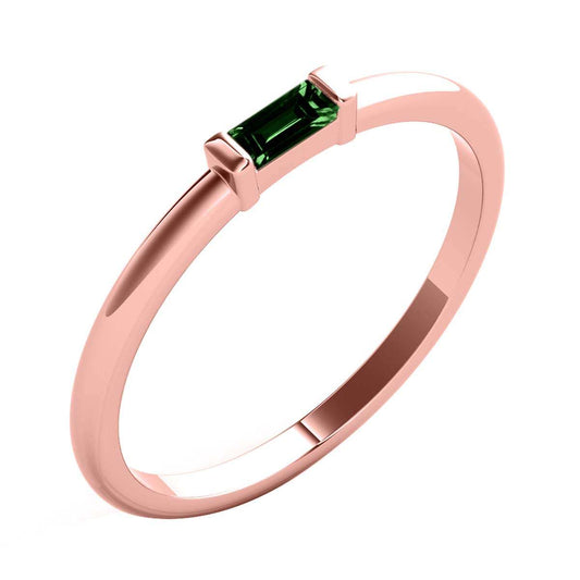 Mauli Jewels 0.15 Carat Baguette-Cut Emerald Gemstone Prong-Set Ring in 10K Rose, White, and Yellow Gold Mauli Jewels