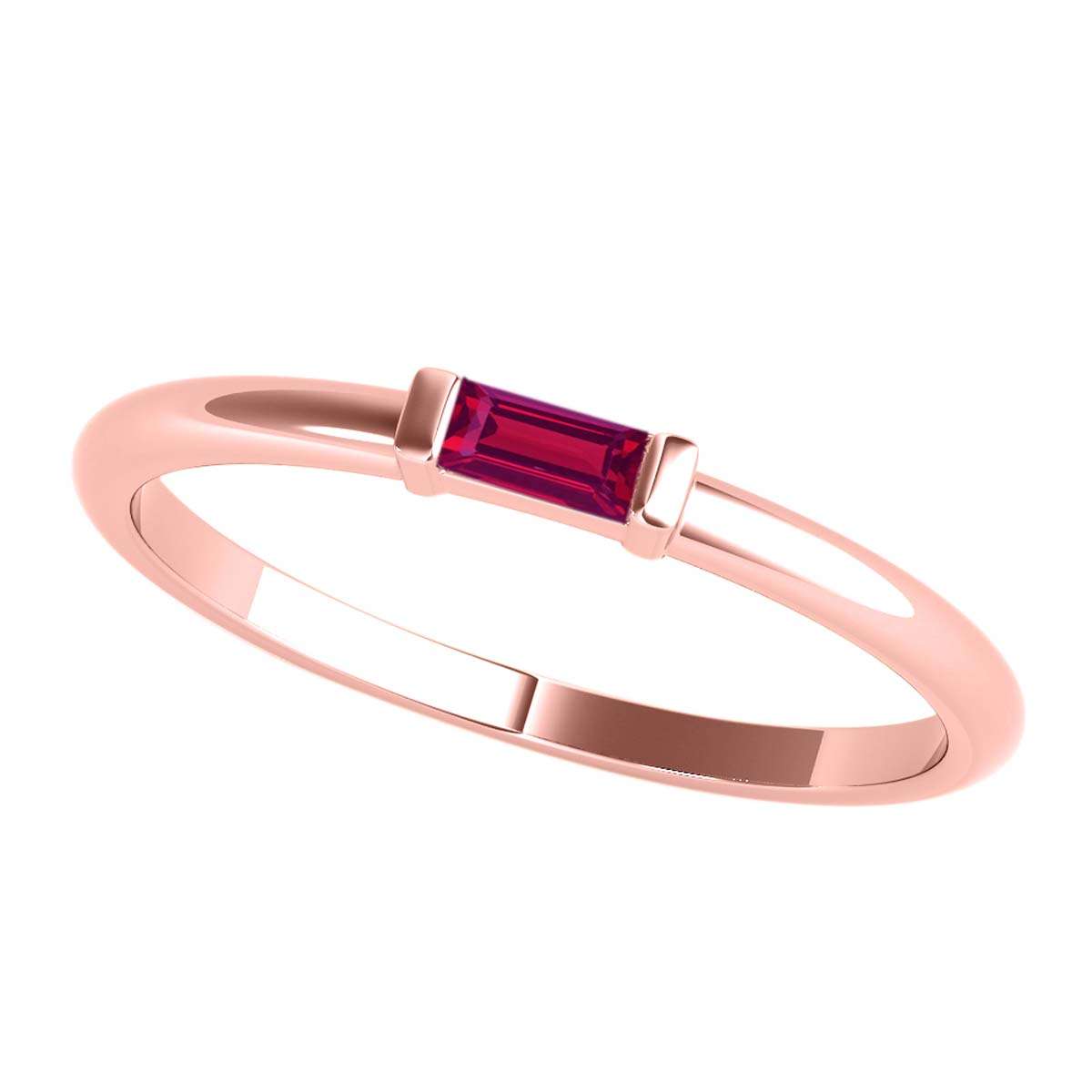 Mauli Jewels 0.15 Carat Baguette-Cut Ruby Gemstone Prong-Set Ring in 10K Rose, White, and Yellow Gold Mauli Jewels