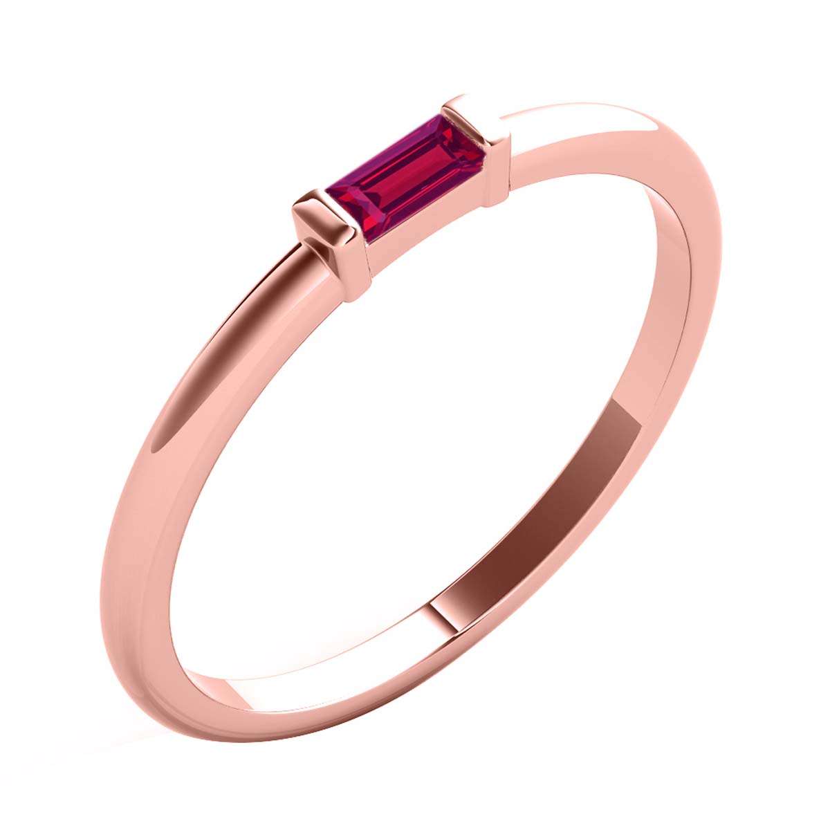 Mauli Jewels 0.15 Carat Baguette-Cut Ruby Gemstone Prong-Set Ring in 10K Rose, White, and Yellow Gold Mauli Jewels