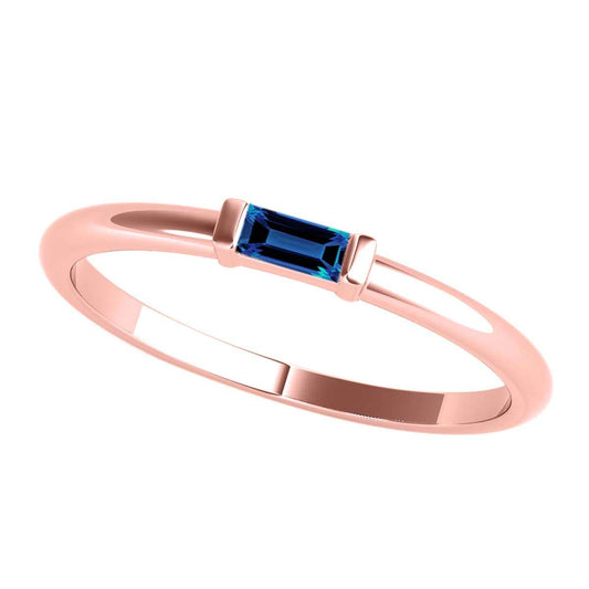 Mauli Jewels 0.15 Carat Baguette-Cut Sapphire Gemstone Prong-Set Ring in 10K Rose, White, and Yellow Gold Mauli Jewels