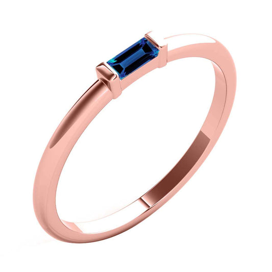 Mauli Jewels 0.15 Carat Baguette-Cut Sapphire Gemstone Prong-Set Ring in 10K Rose, White, and Yellow Gold Mauli Jewels