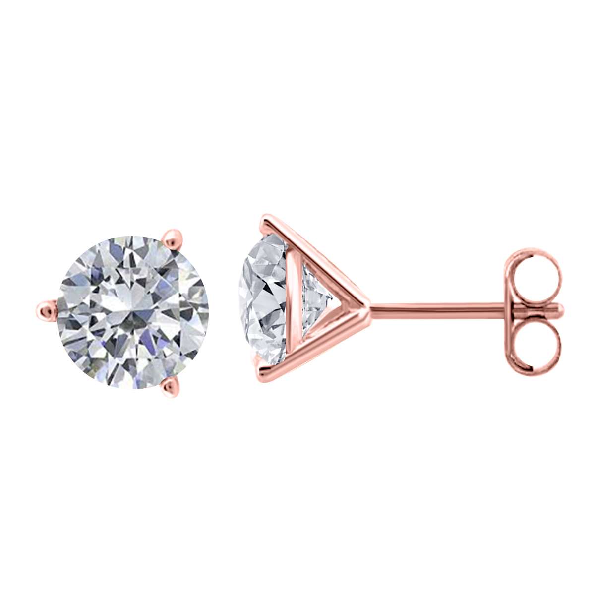 0.20 Carat 3-Prong Martini Stud Earrings for Women in 14K Rose, White & Yellow Gold with Secure Push Backs Mauli Jewels