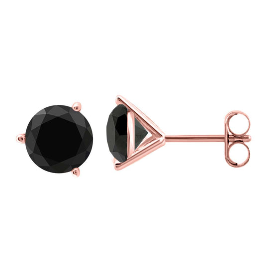 5.00 - 0.20 Carat Black Natural Diamond Martini Stud Earrings For Women In 14K Rose White & Yellow Gold Mauli Jewels