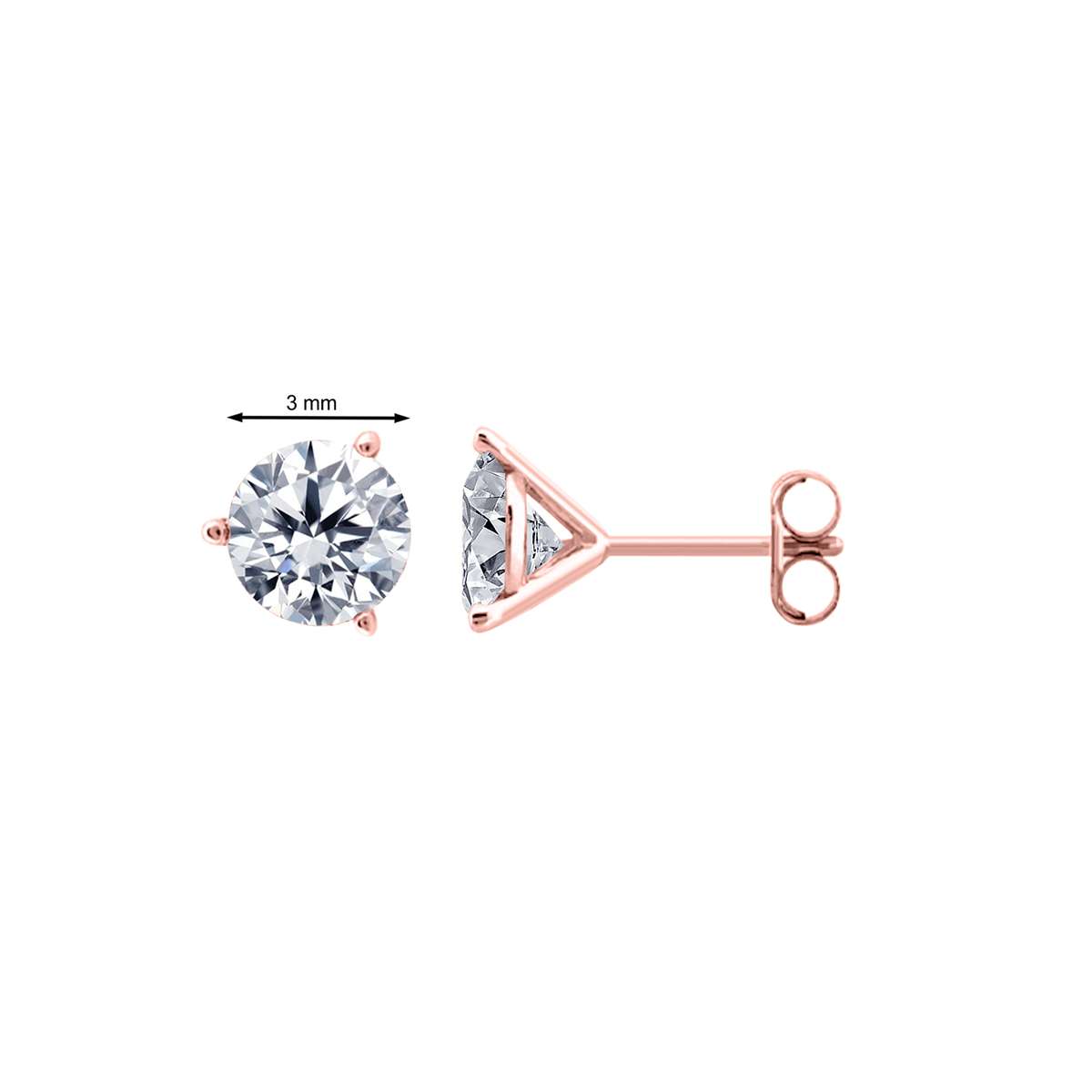 0.20 Carat 3-Prong Martini Stud Earrings for Women in 14K Rose, White & Yellow Gold with Secure Push Backs Mauli Jewels