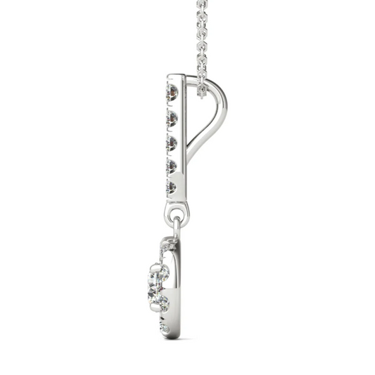 Mauli Jewels 14K White Gold Natural Diamond Halo Pendant Necklace for Women, 0.50 Carat Total Weight, GH Color SI1-SI2 Clarity, Round Diamond Stick Pendant with 18 Inch Gold Chain
