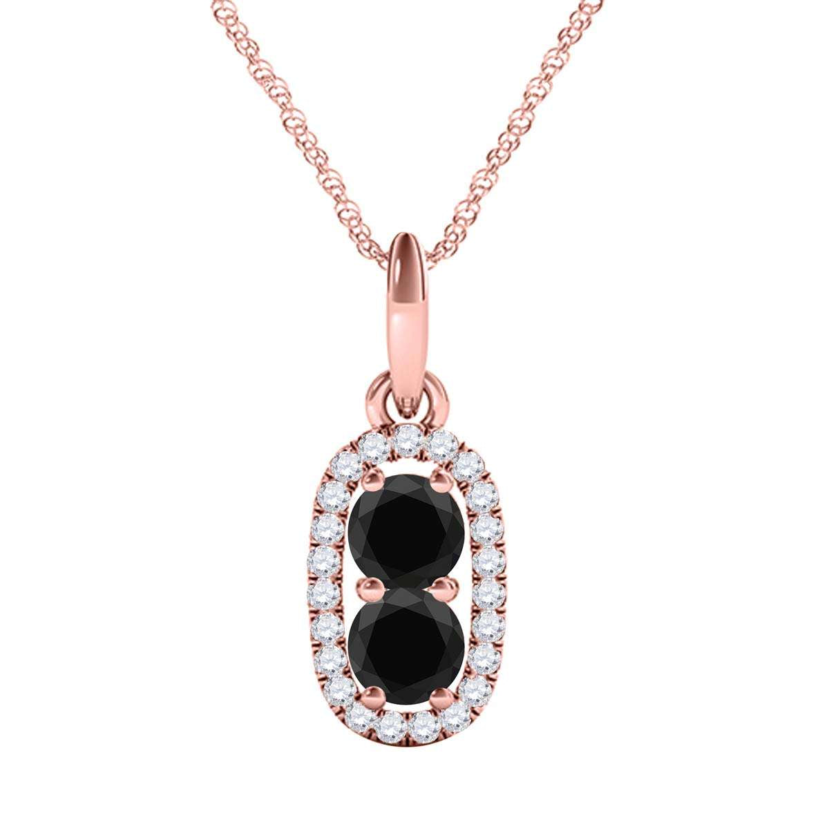 MauliJewels Women Necklace 1.25 Carat Beautiful Two Stone Black Diamond Pendant 14K Yellow Rose & White Gold With 18'' Box Chain Jewelry Mauli Jewels