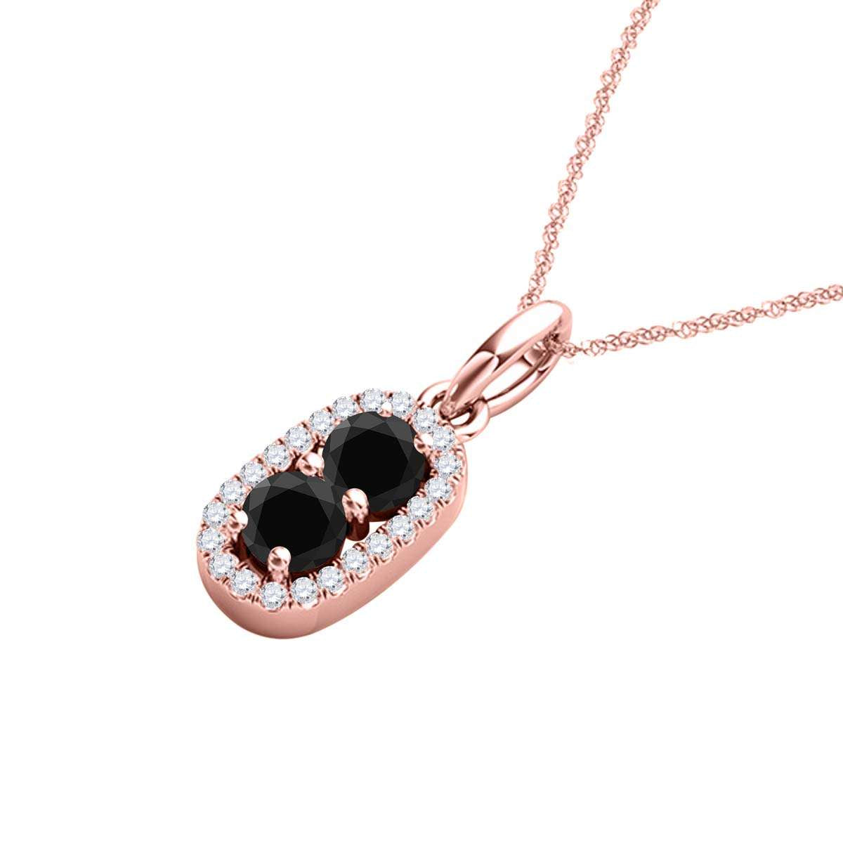 MauliJewels Women Necklace 1.25 Carat Beautiful Two Stone Black Diamond Pendant 14K Yellow Rose & White Gold With 18'' Box Chain Jewelry Mauli Jewels