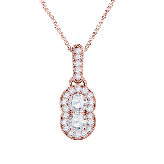 0.50 Carat Unique Design Two Stone Diamond Pendant Necklace For Women In 14K Rose, White & Yellow Gold With 18'' Chain Jewelry Mauli Jewels