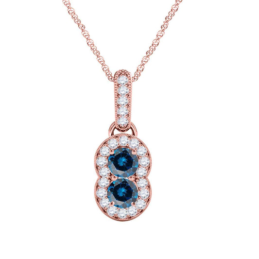 0.50 Carat Blue Diamond Two Stone Pendant Necklace for Women In 14K Rose White & Yellow Gold With 18" Box Chain Mauli Jewels