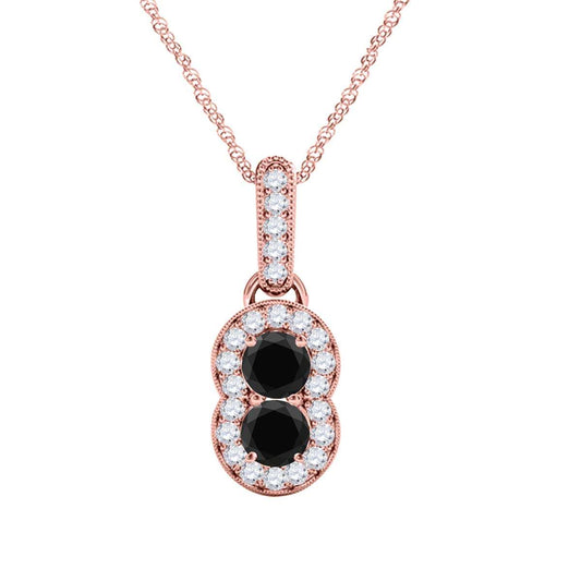 0.50 Carat Two Stone Black Diamond Pendant Necklace For Women In 14K Rose, White & Yellow Gold With 18'' Box Chain Mauli Jewels
