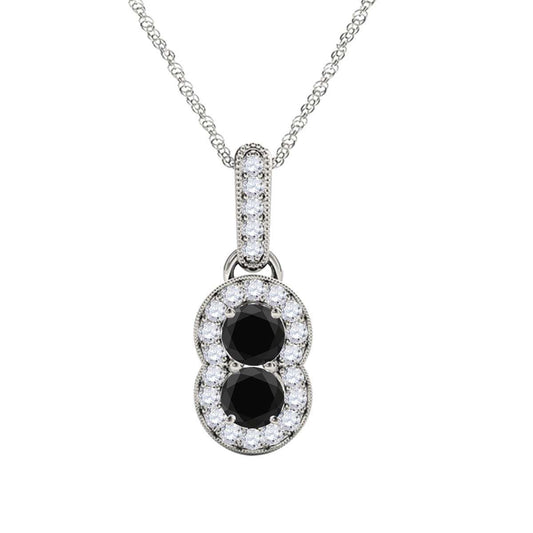 0.50 Carat Two Stone Black Diamond Pendant Necklace For Women In 14K Rose, White & Yellow Gold With 18'' Box Chain Mauli Jewels