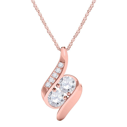 14K Rose White & Yellow Gold 0.25 Carat Two Stone Diamond Pendant Necklace For Women With 18" Gold Plated Box Chain Mauli Jewels