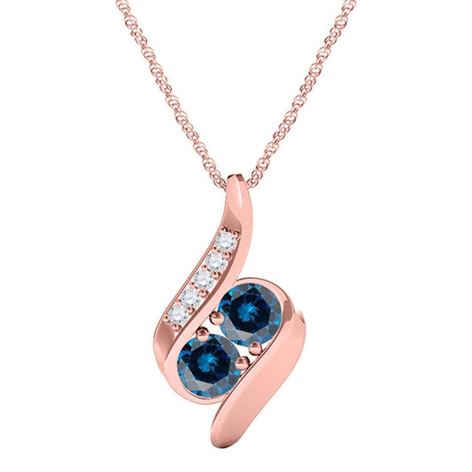 MAULIJEWELS 0.25 Carat Two Stone Blue Diamond Pendant Necklace for Women in 14K White, Rose & Yellow Gold with 18" Box Chain Mauli Jewels