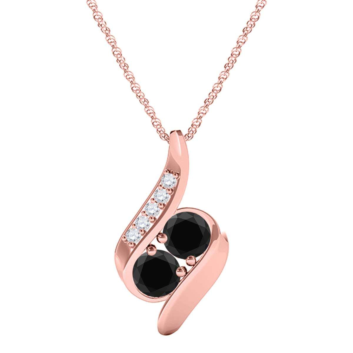 0.25 Carat Two Stone Black & White Diamond Pendant Necklace for Women in 14K Rose, White & Yellow Gold Mauli Jewels