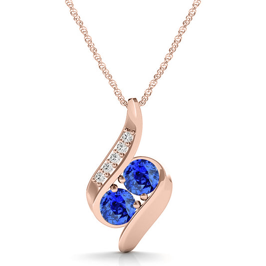 Tanzanite & White Diamond Two Stone Gemstone Pendant Necklace In 14K Rose White & Yellow Gold With 18" Chain Mauli Jewels