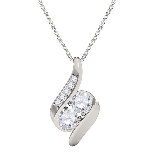 14K Rose White & Yellow Gold 0.25 Carat Two Stone Diamond Pendant Necklace For Women With 18" Gold Plated Box Chain Mauli Jewels