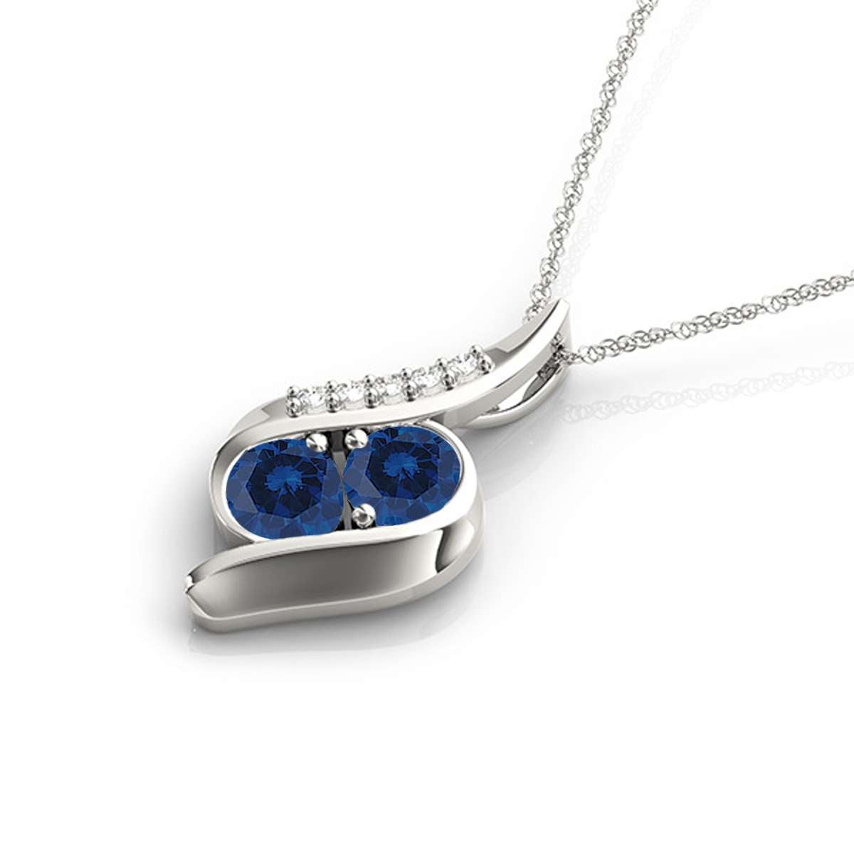 1.00 Carat Two Stone Sapphire And White Diamond Pendant Necklace For Women In 14K Rose White & Yellow Gold With 18" Box Chain Mauli Jewels