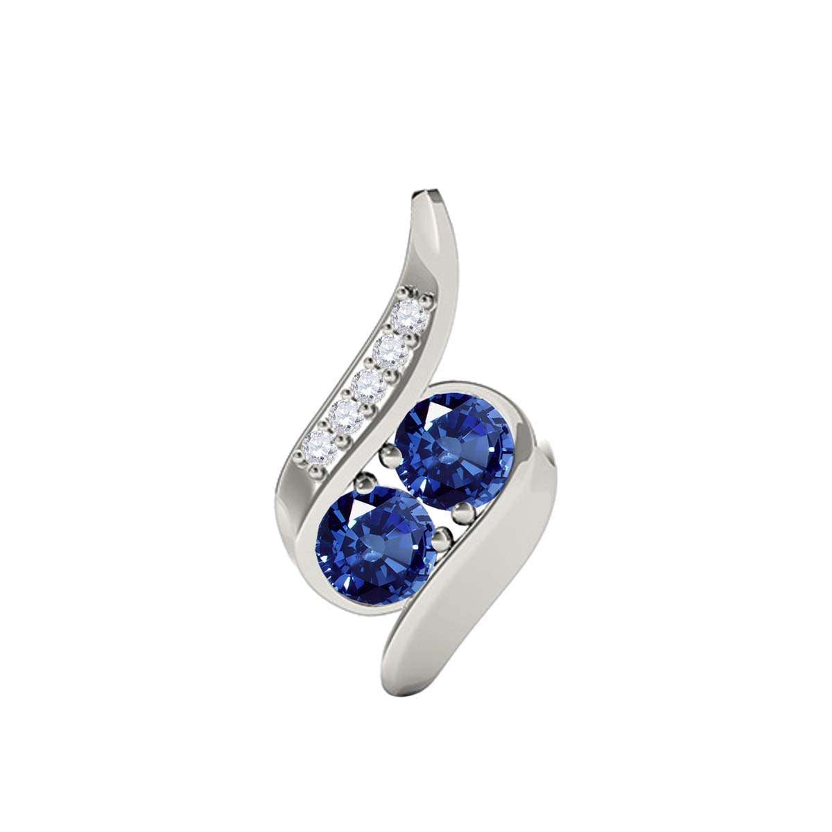 1.00 Carat Two Stone Sapphire And White Diamond Pendant Necklace For Women In 14K Rose White & Yellow Gold With 18" Box Chain Mauli Jewels