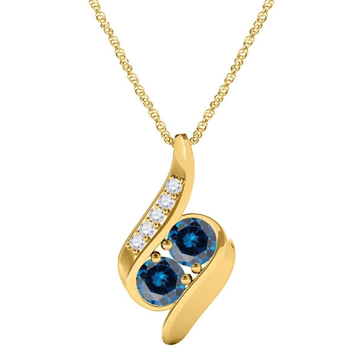 1.00 Carat Two Stone Sapphire And White Diamond Pendant Necklace For Women In 14K Rose White & Yellow Gold With 18" Box Chain Mauli Jewels
