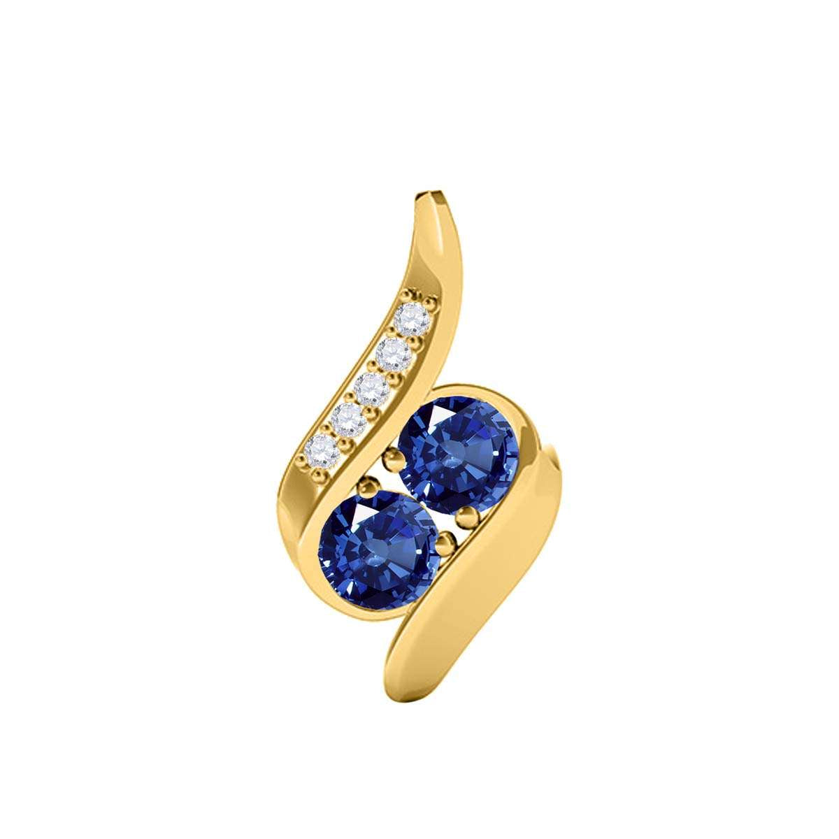 1.00 Carat Two Stone Sapphire And White Diamond Pendant Necklace For Women In 14K Rose White & Yellow Gold With 18" Box Chain Mauli Jewels