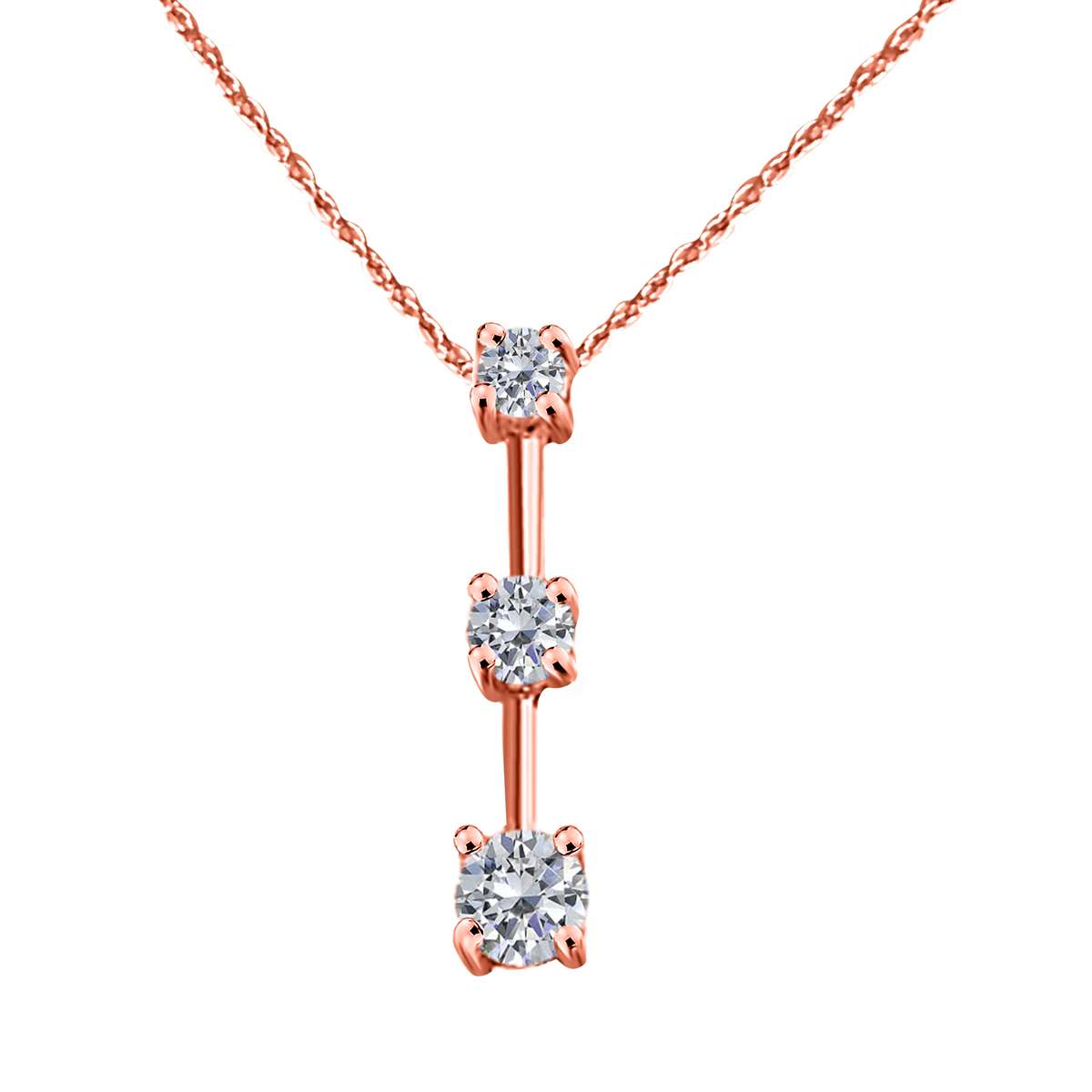 MauliJewels 1/4 Carat Three-Stone Diamond Pendant Necklace for Women in 14K Rose, White & Yellow Gold with 18" Box Chain Mauli Jewels