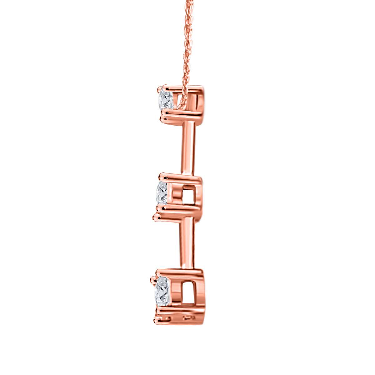 MauliJewels 1/4 Carat Three-Stone Diamond Pendant Necklace for Women in 14K Rose, White & Yellow Gold with 18" Box Chain Mauli Jewels