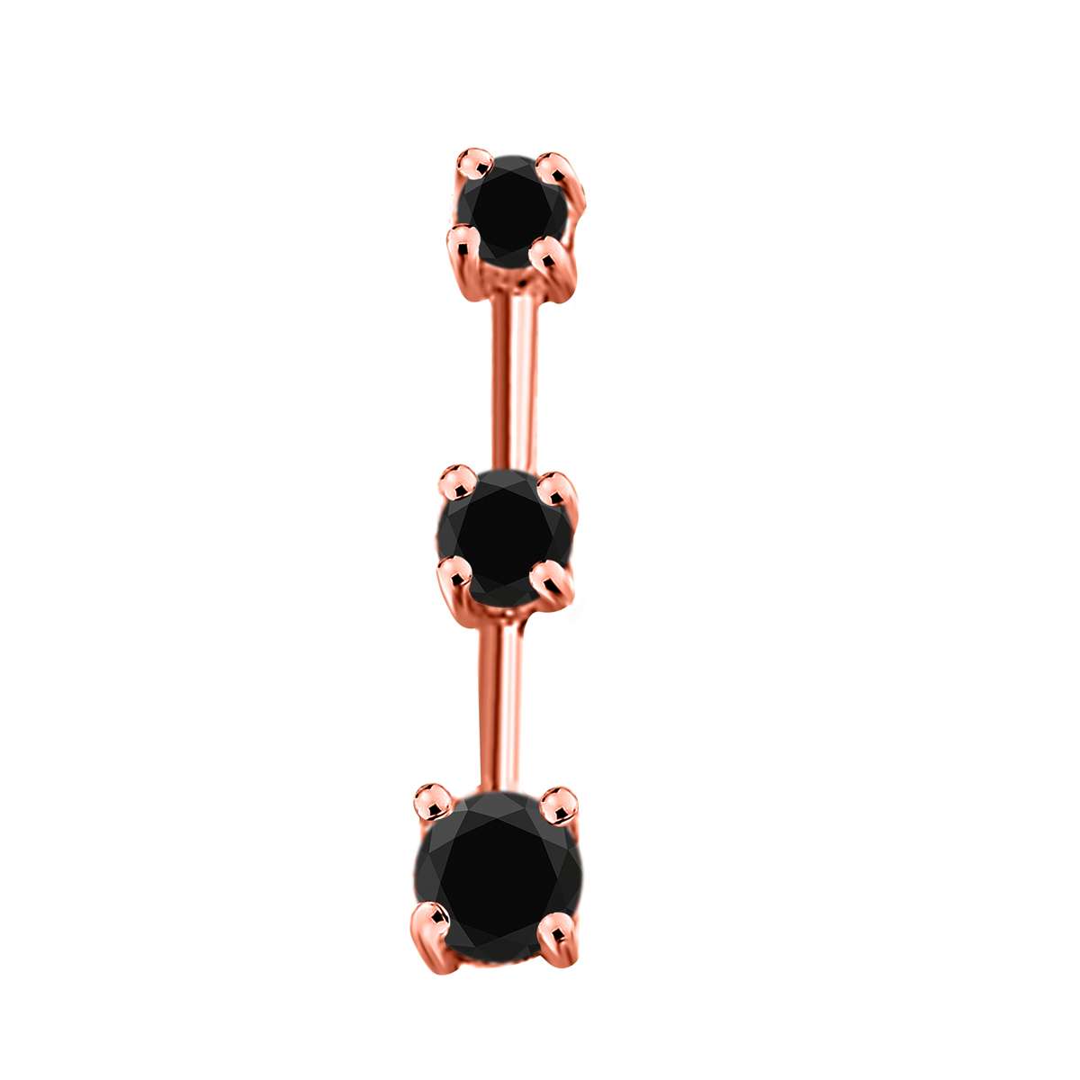 14K Rose White & Yellow Gold 1.00 Carat Three Stone Black Diamond Drop Pendant Necklace For Women With 18" Box Chain Mauli Jewels