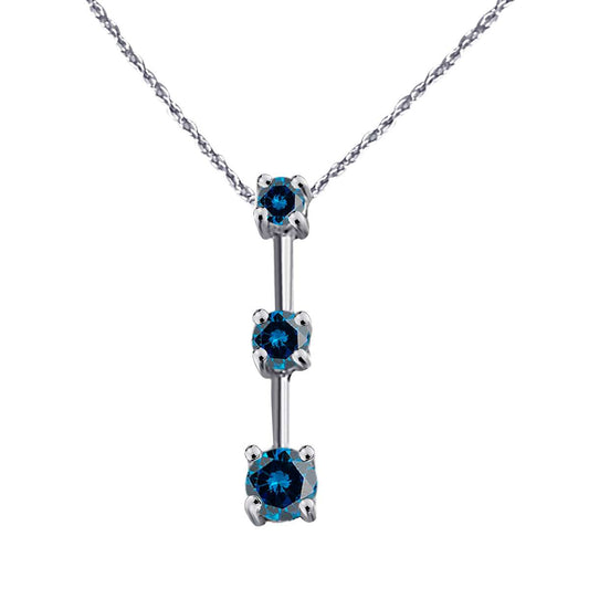 1.00 Carat Three Stone Blue Diamond Drop Pendant in 14K Rose, White, and Yellow Gold with 18" Box Chain Mauli Jewels