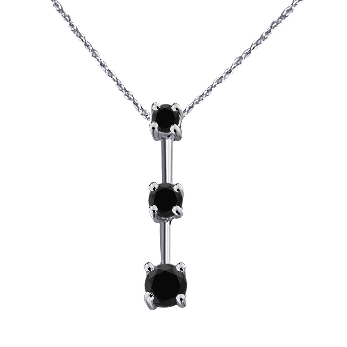 14K Rose White & Yellow Gold 1.00 Carat Three Stone Black Diamond Drop Pendant Necklace For Women With 18" Box Chain Mauli Jewels