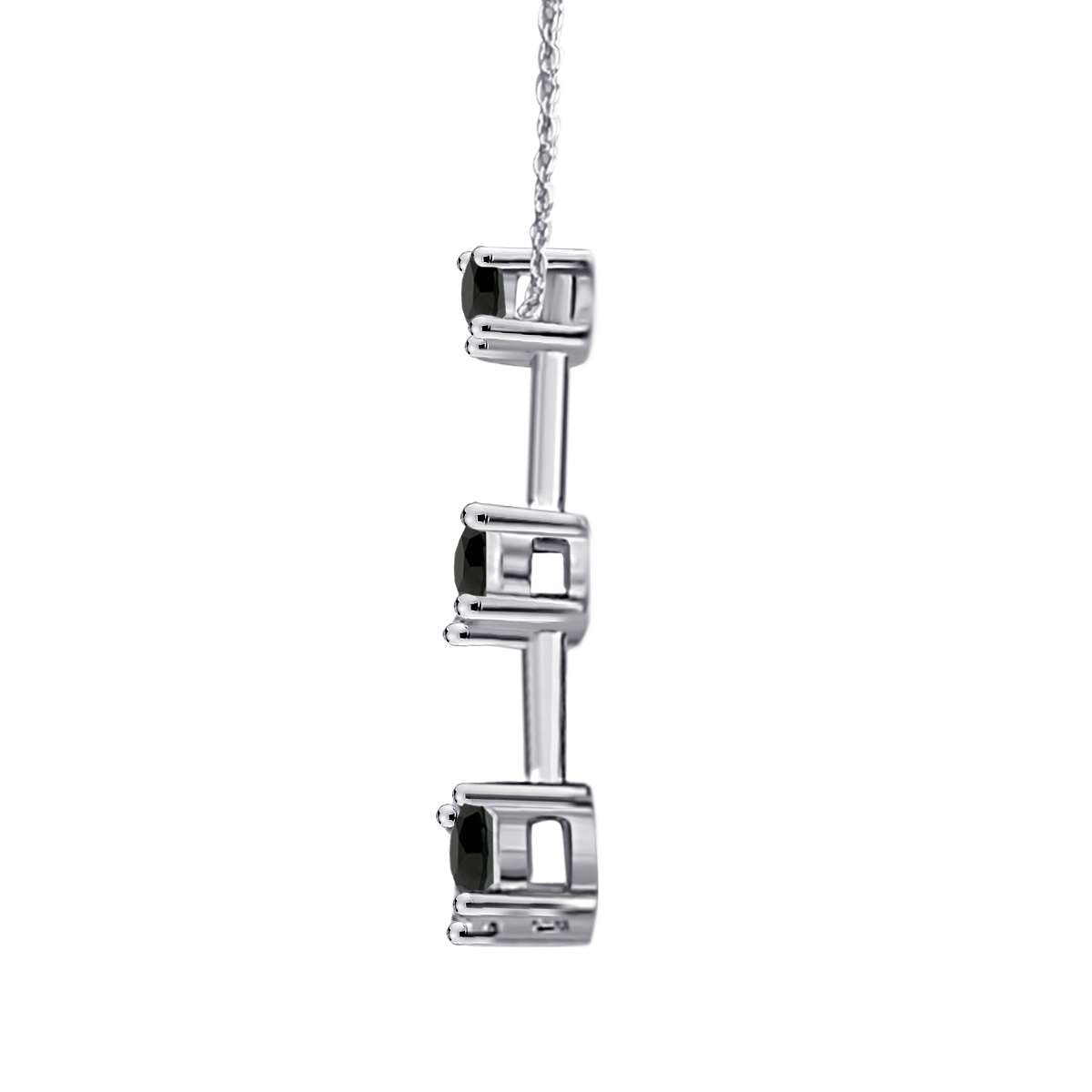 14K Rose White & Yellow Gold 1.00 Carat Three Stone Black Diamond Drop Pendant Necklace For Women With 18" Box Chain Mauli Jewels