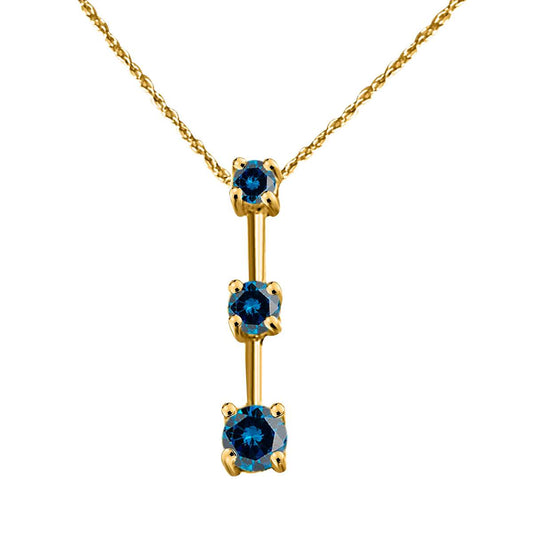 1.00 Carat Three Stone Blue Diamond Drop Pendant in 14K Rose, White, and Yellow Gold with 18" Box Chain Mauli Jewels